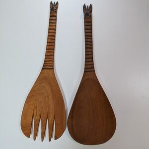 Set of Wooden Zebra Salad Tongs/Utensils